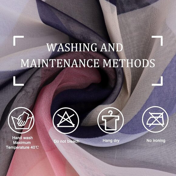 Women's Blue+pink Fashion Lightweight Head Scarf Floral Print Chiffon Scarves - Picture 3 of 6